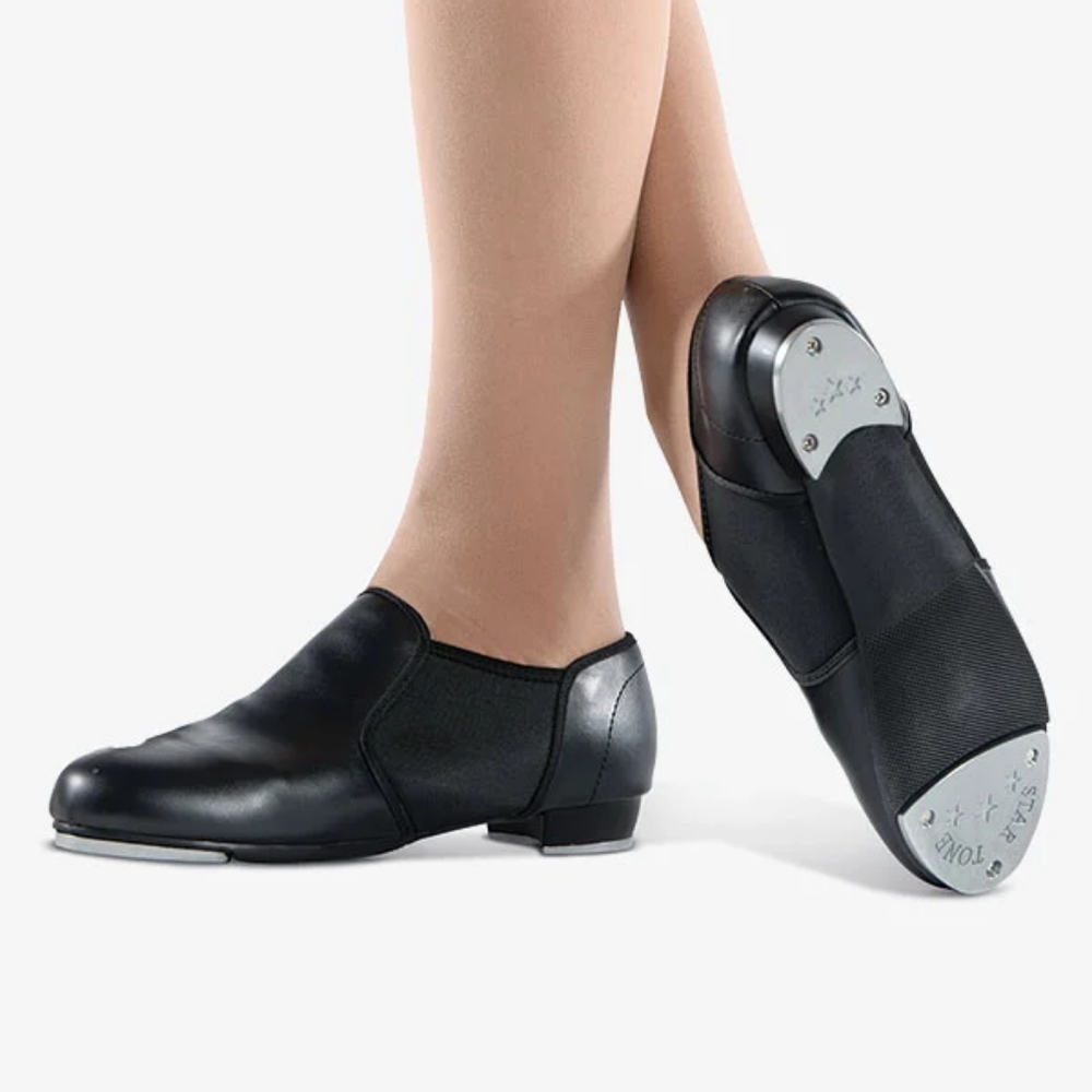 VGUC Black slip on tap shoes with elastic side gusset Danznmotion by Danshuz